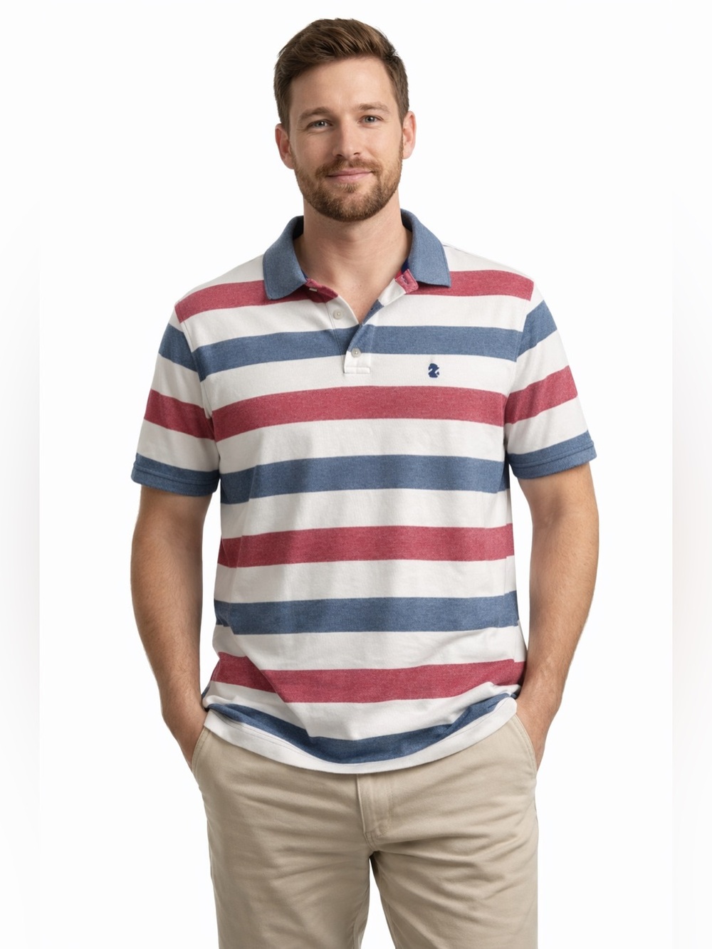 Izod Red, Navy & White Striped Short-Sleeve Polo